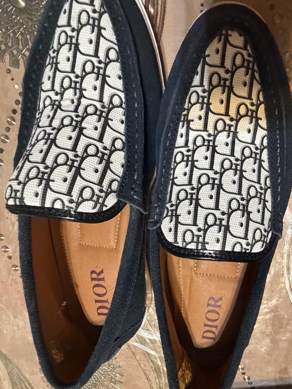 Dior Black and White Monogram Slip-On Loafers